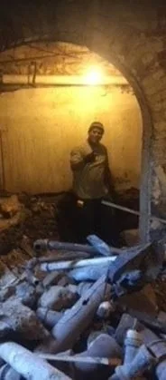 Basement before the remodel, rubble and debris